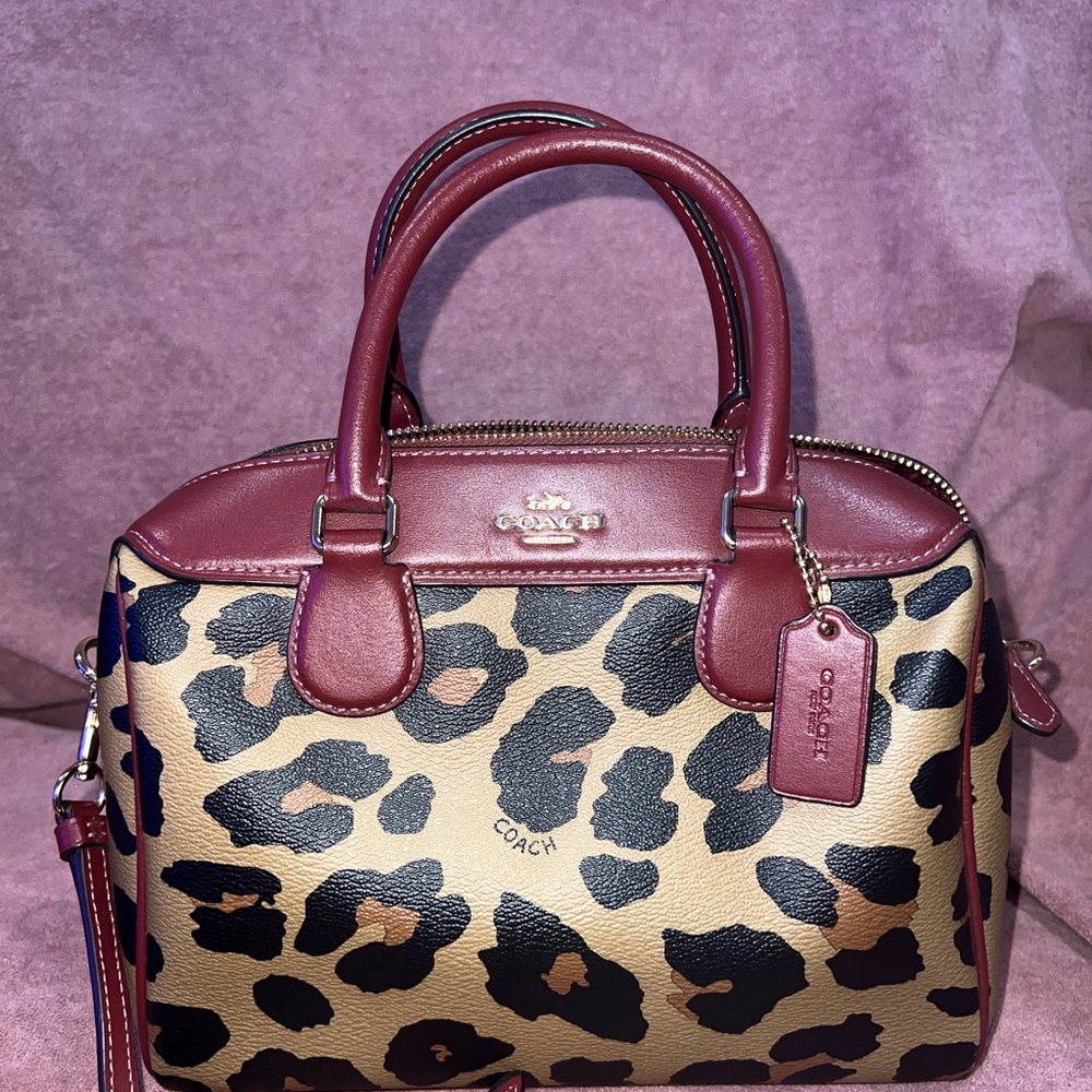 Coach Leopard Print Satchel with Red Accents - Picture 7 of 12